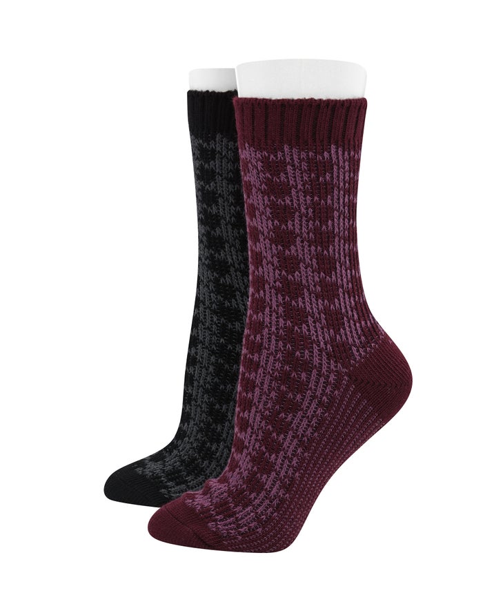 Champion Womens Socks NZ - Outdoor Midweight Houndstooth Crew With Wool 2-Pairs Black/Dark Red ( 498